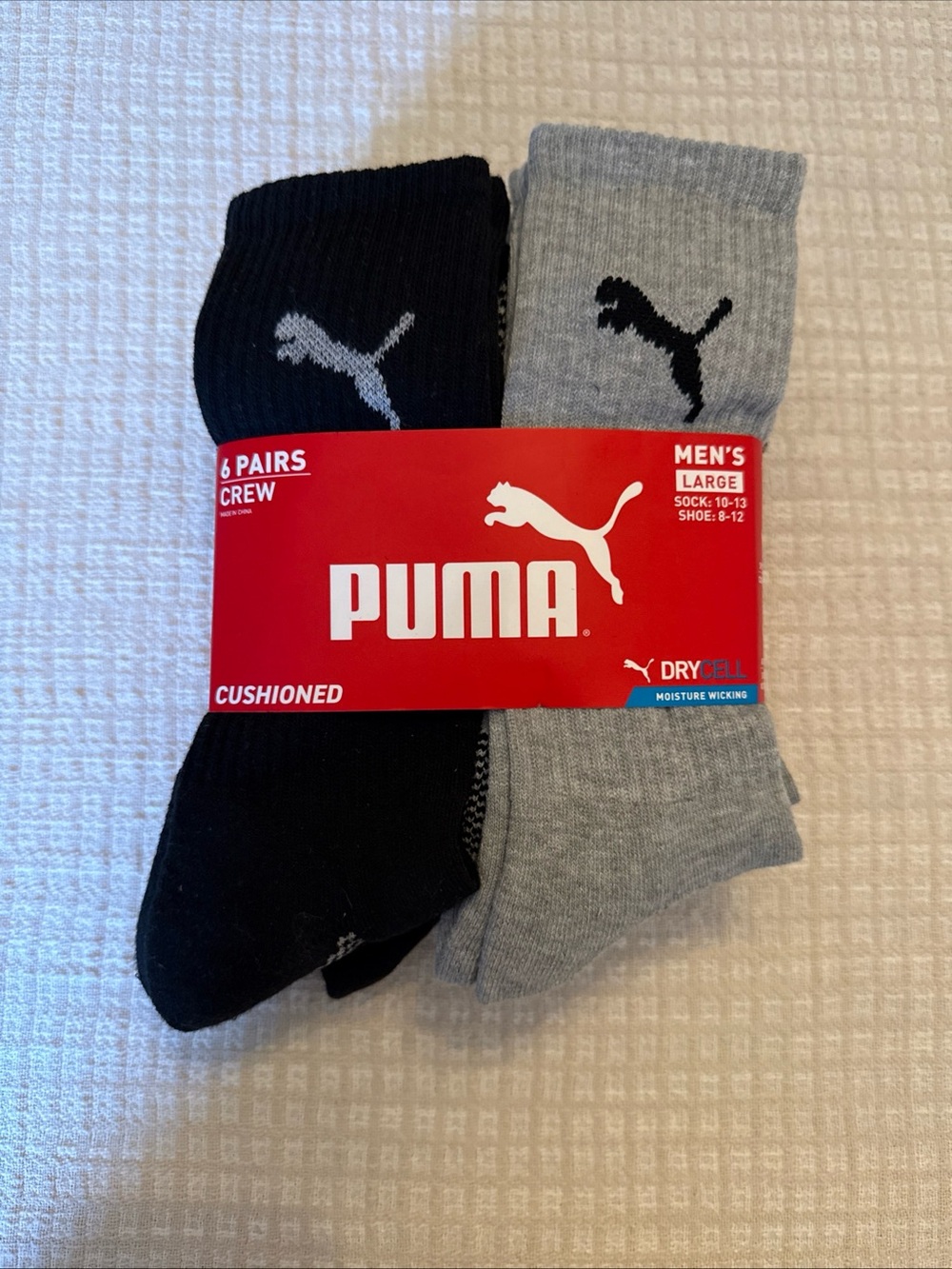 PUMA Men's Cushioned Moisture-Wicking Arch Support Crew Socks 6 Pairs 10-13